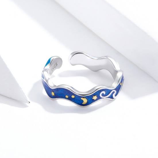 Starry Sky From Van Gogh Statement Open Ring