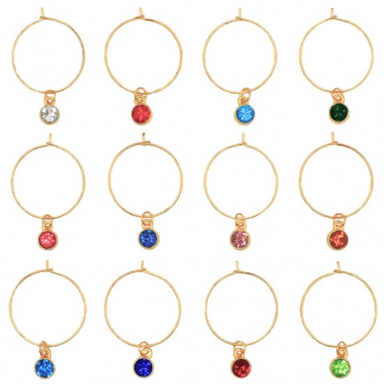 Wine Glass Charms Tags Birthstone Gold Tone 12 Pieces