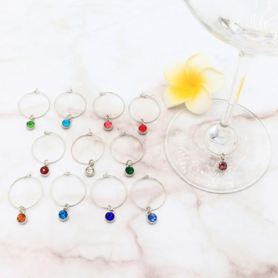 Wine Glass Charms Tags Birthstone Silver Tone 12 Pieces